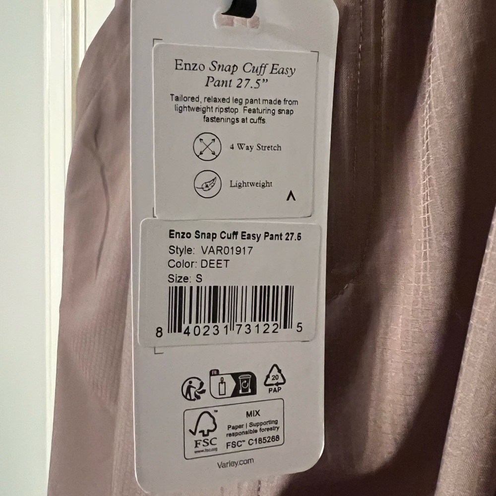Varley Enzo Ripstop Snap Cuff Easy Pant in Deep Taupe - Size Small - Picture 6 of 9